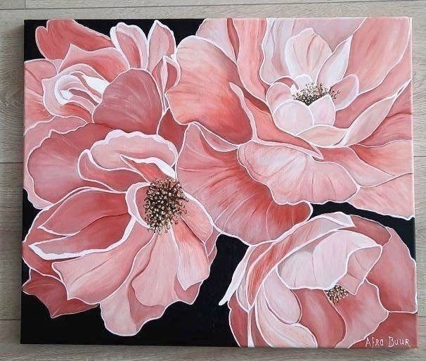 Nieuw handgeschilderd schilderij met rozen in pastel, Ophalen of Verzenden
