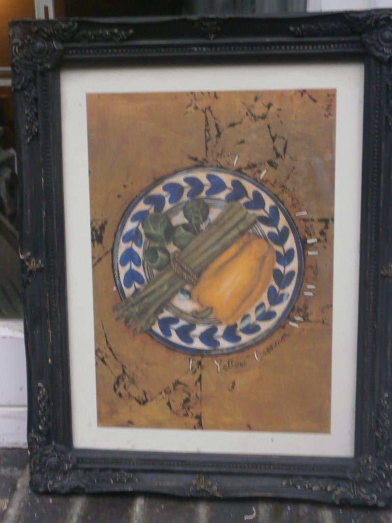 Mooie ingel litho, Oud lijstje Bord met Asperges bv v Keuken, Antiek en Kunst, Kunst | Litho's en Zeefdrukken, Ophalen, Linosnede
