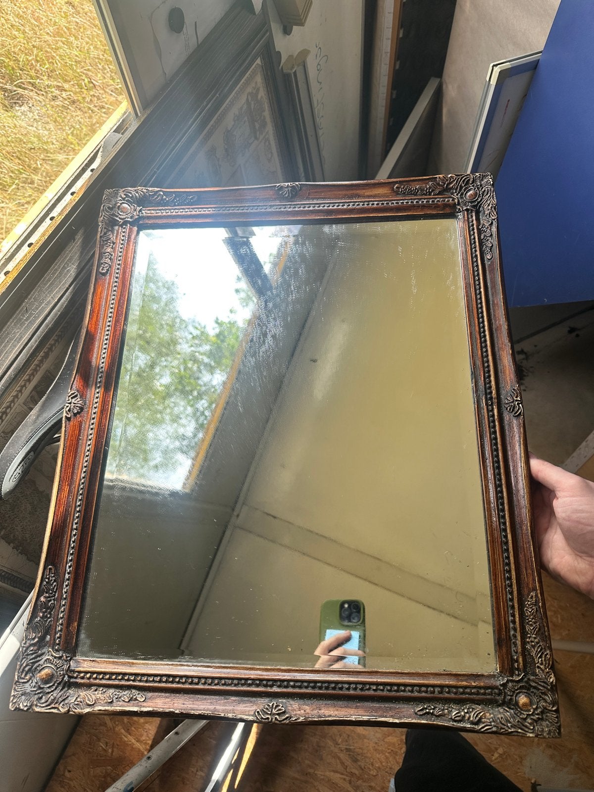 Set van 2 vintage spiegels, sierlijke houtenlijst brocante, Ophalen of Verzenden