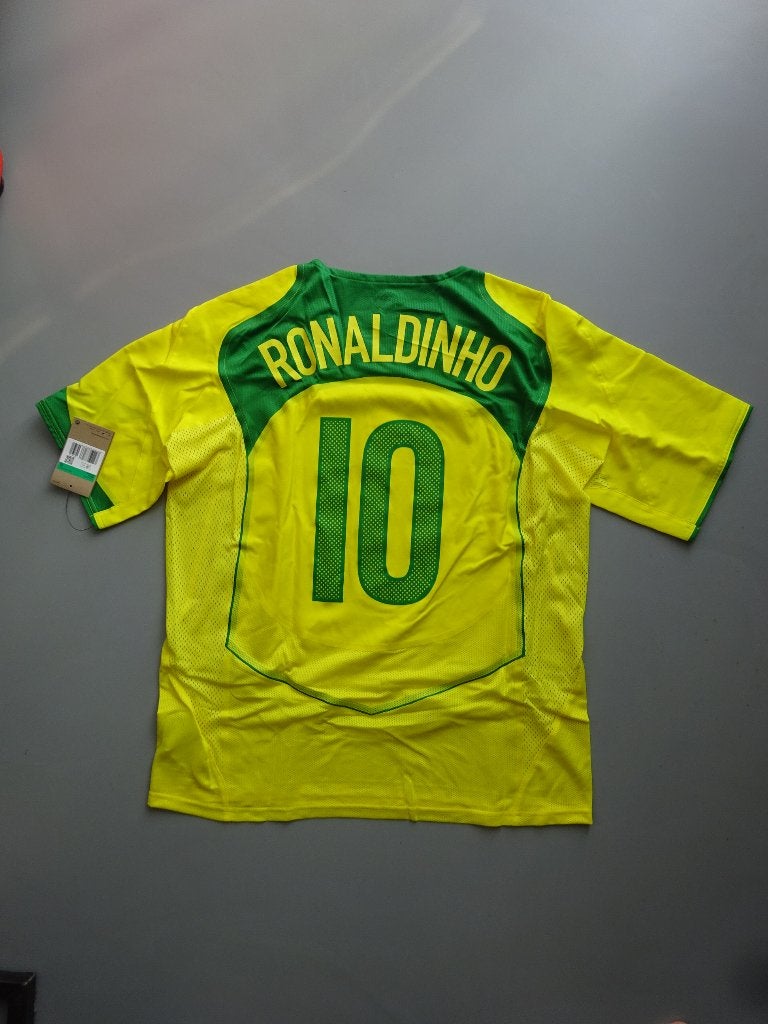 Voetbalshirt Brazilie thuis Ronaldinho 2004 Reissue maat XL, Geel, Nike, Ophalen of Verzenden, Voetbal