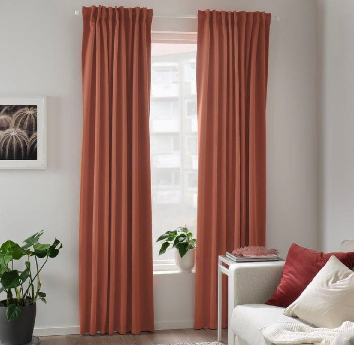 4x IKEA MERETE Gordijnen roodbruin/terracotta 145x300 cm, Ophalen, Verduisterend, Nieuw, Gordijn