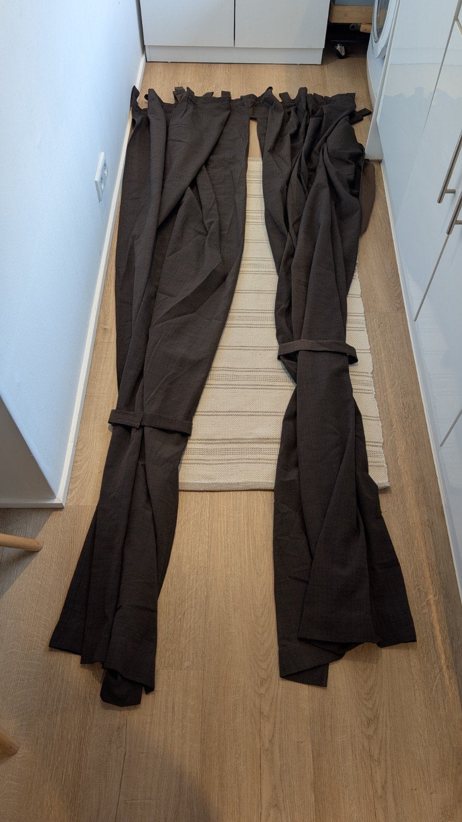 3 gordijnen | blauw en bruin, Bruin, 200 cm of meer, Zo goed als nieuw, Modern