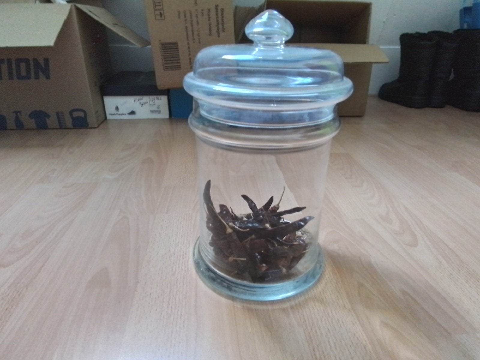 Glazen pot met deksel - Decoratieve opberger, Ophalen, Gebruikt, Rond, Pot of Kruik