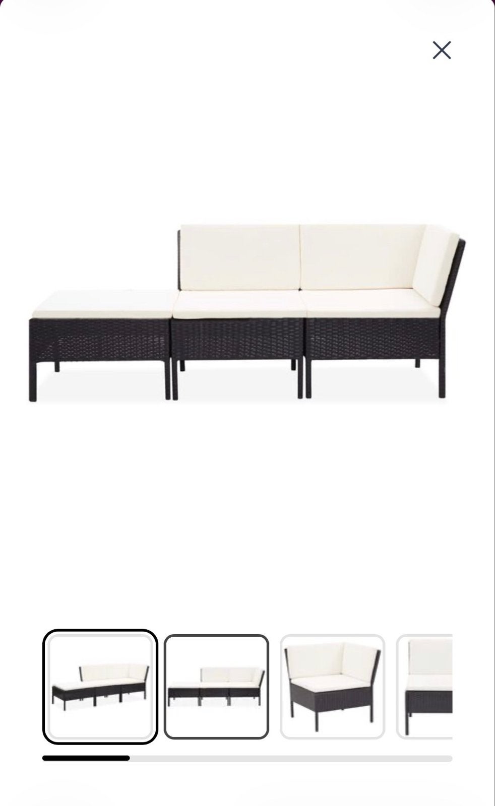 VidaXL Wicker Loungeset - Zwart met Crème Kussens, 3 zitplaatsen, Nieuw, Ophalen of Verzenden, Loungeset