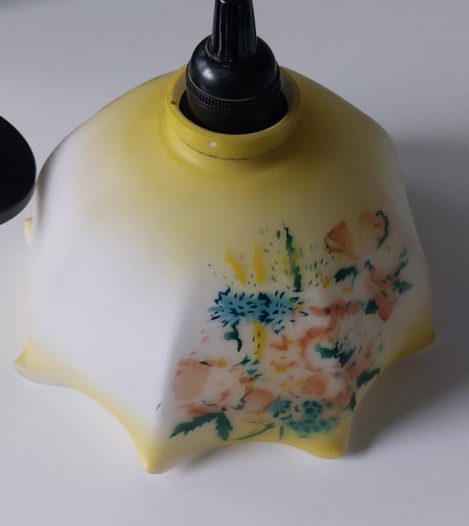 Vintage opaline glazen hanglamp - Bloem decor, Ophalen of Verzenden