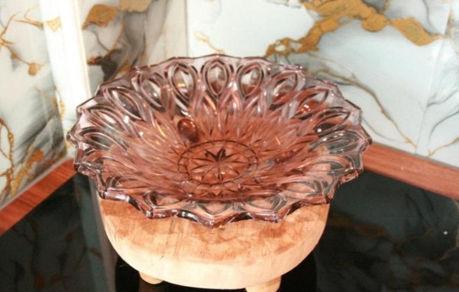 Vintage Rosaline glazen schaal – roze persglas, Ophalen of Verzenden