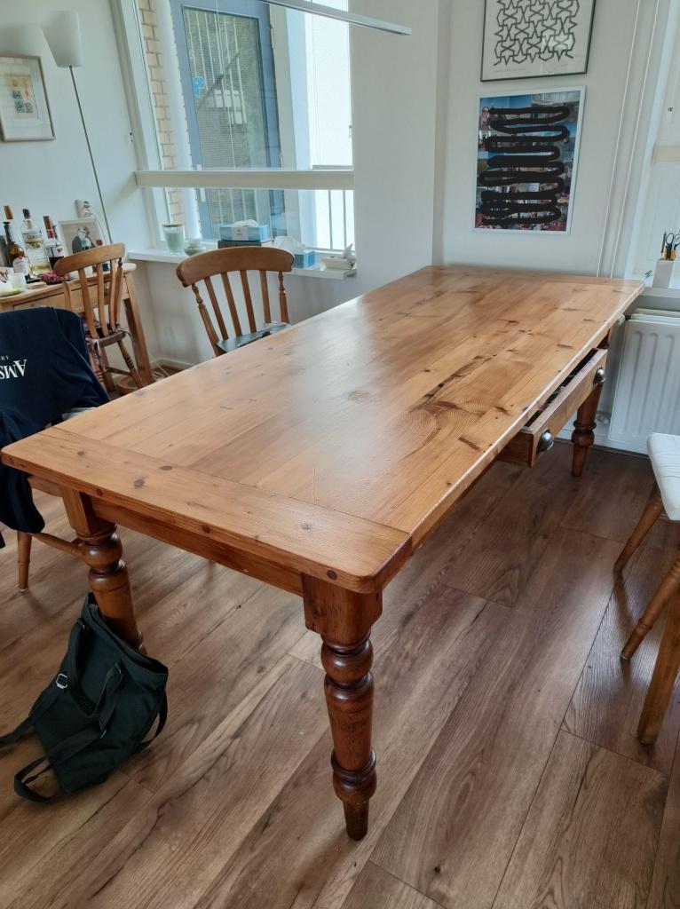 Stoere eettafel evt met 4 stoelen, Ophalen, Gebruikt, 200 cm of meer, 50 tot 100 cm