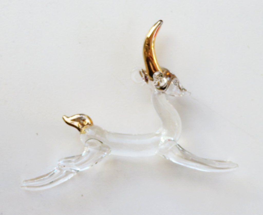 Kerstbal: Glazen Hert met hangoogje ( gouden gewei en staart, Diversen, Kerst, Ophalen of Verzenden