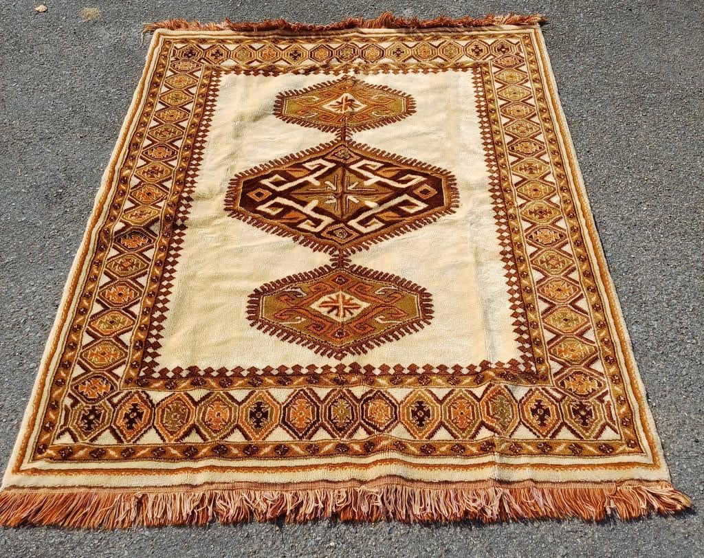 Antiek vloerkleed 180 bij 137 beige, Gebruikt, 100 tot 150 cm, 150 tot 200 cm, Bruin