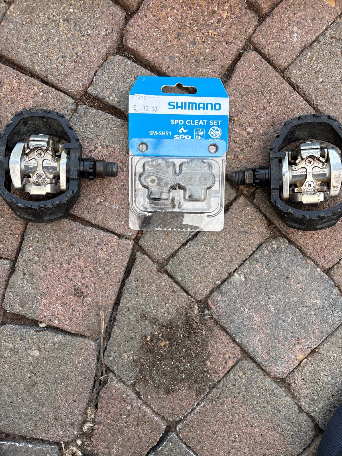 Shimano SPD pedalen met SM-SH51 schoenplaatjes, Fietsen en Brommers, Fietsonderdelen, Crankstel of Pedalen, Gebruikt, Ophalen of Verzenden