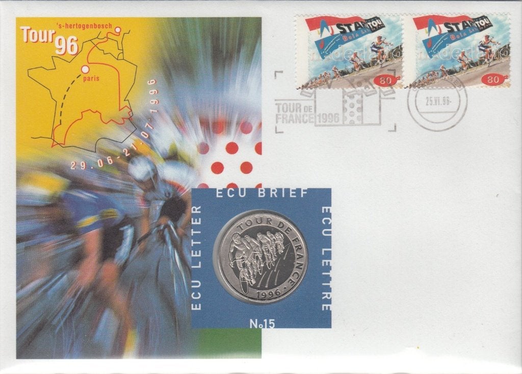 Nederland ECU brief No. 15 Tour de France 1996 met penning, Verzenden, Overige materialen, Nederland