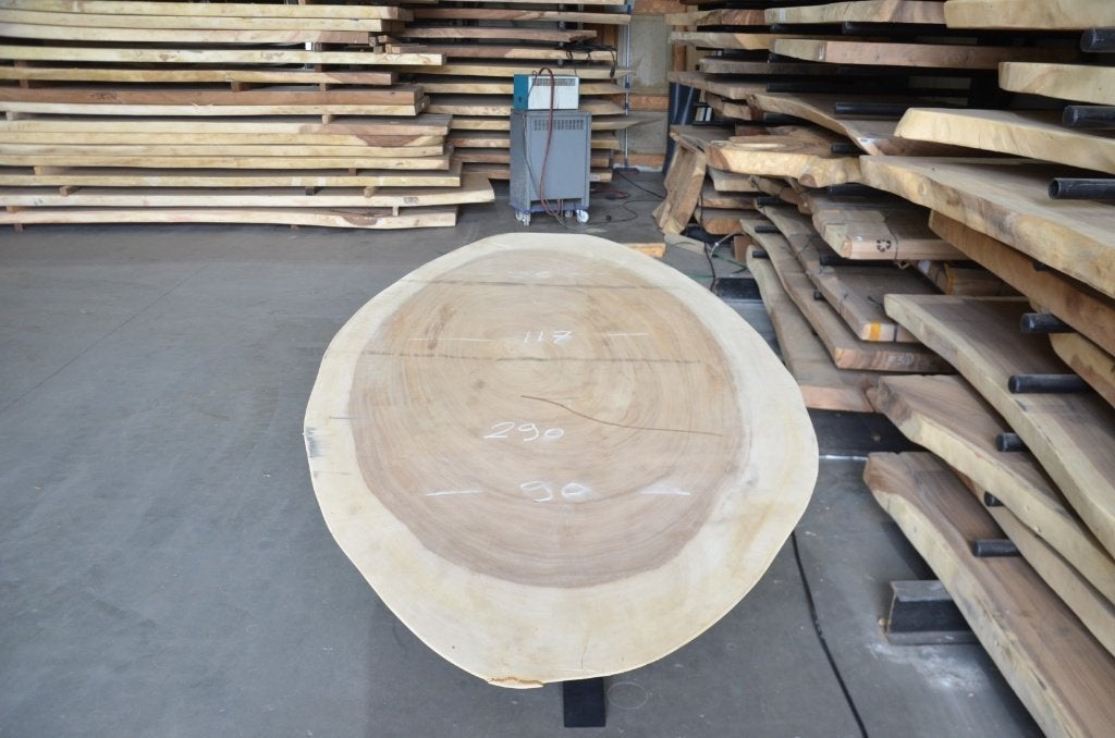 Ovale suar boomstamtafel 290 cm – BT194, Overige houtsoorten, 100 tot 150 cm, Ophalen of Verzenden, Vijf personen of meer