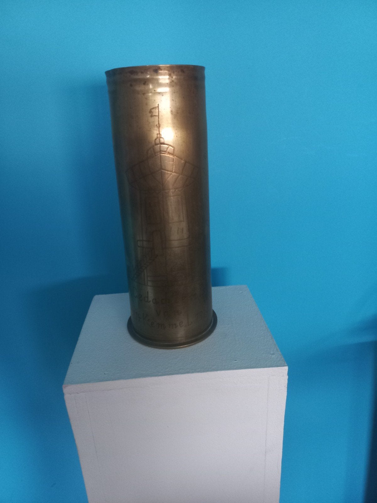 WO1 Trench Art Huls - Kemmel, België, Verzamelen, Ophalen of Verzenden, Landmacht, Duitsland, Hulzen of Bodemvondsten