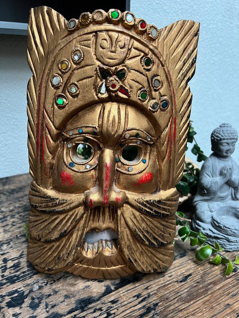 Houtsnijwerk masker uit Thailand handwerk Thais, Handgemaakt, 20 - 50 cm, Hout, Azië