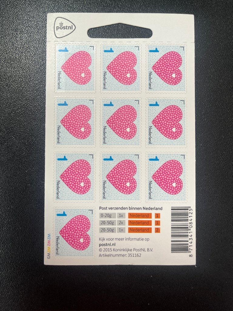 Vel Liefde, 3299, v3299, w2w2w2w3 grof raster, hangkaartje, Postzegels en Munten, Verzenden, Na 1940, Postfris