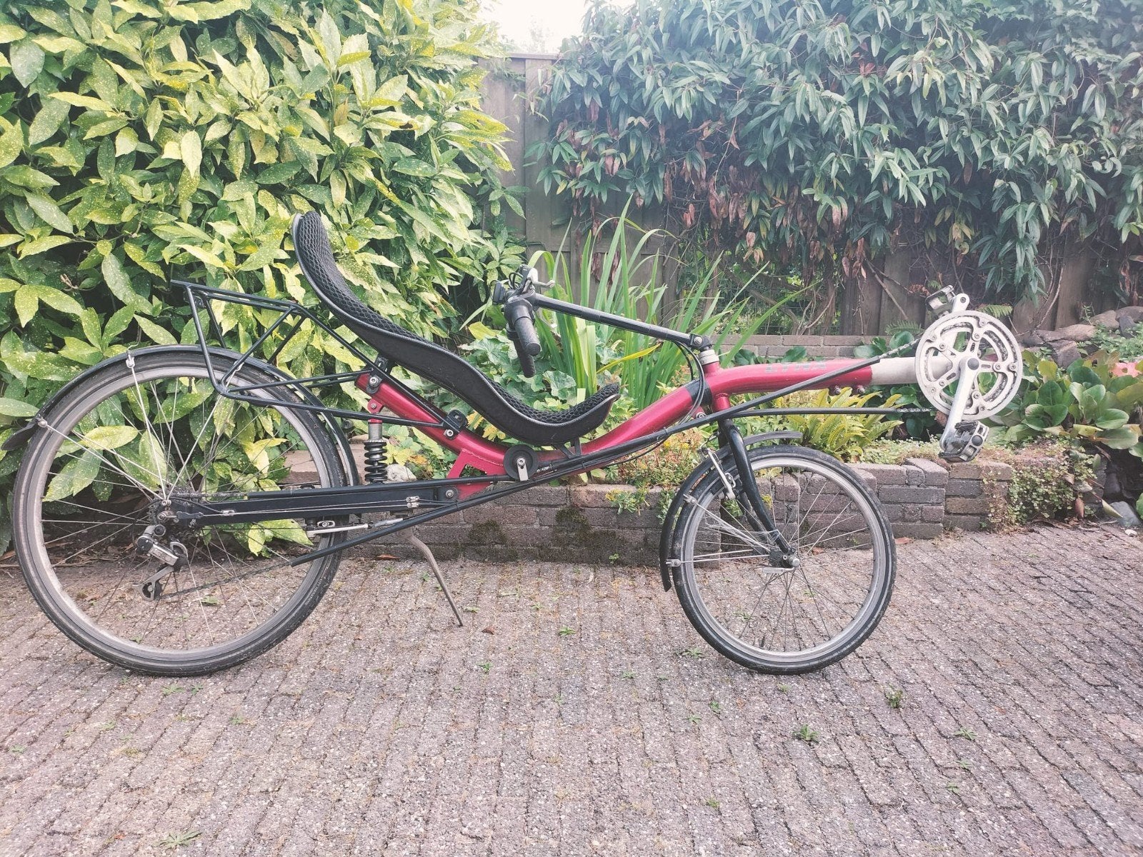 T.e.a.b. Rode ligfiets. Optima Lynx, Gebruikt, Velgrem, Bovenstuur, Ophalen