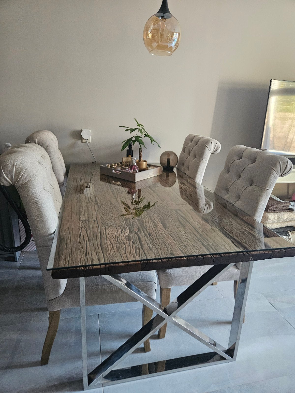 Richmond Kensington style eettafel met 4 stoelen, Ophalen, Gebruikt, Modern, Industrieel, 50 tot 100 cm