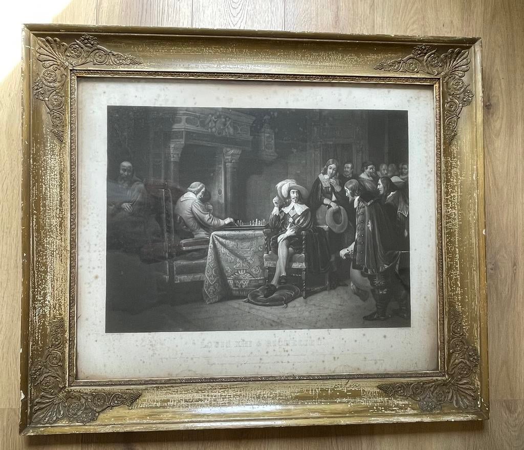 Grote ingelijste gravure uit 1850 Louis XIII & Richelieu, Ophalen, 1800 - 1899, Gravure, Ingelijst