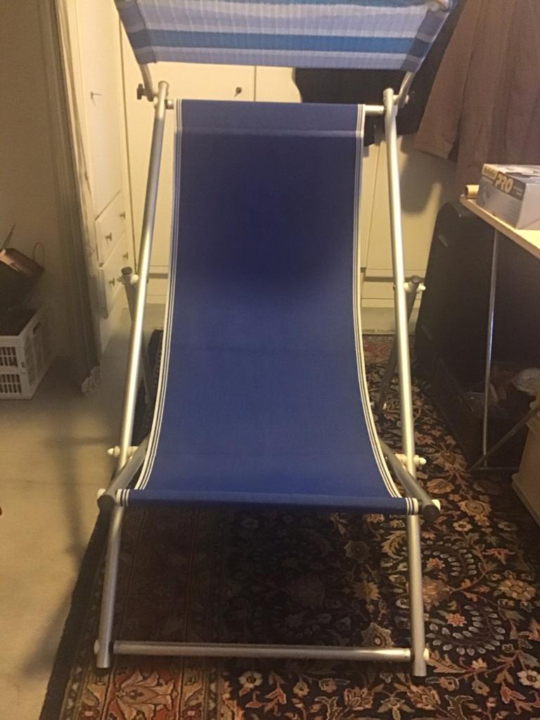Inklapbaar/Strand - of Tuin stoel van Aluminium met luifel, Tuin en Terras, Ophalen of Verzenden, Zo goed als nieuw, Aluminium
