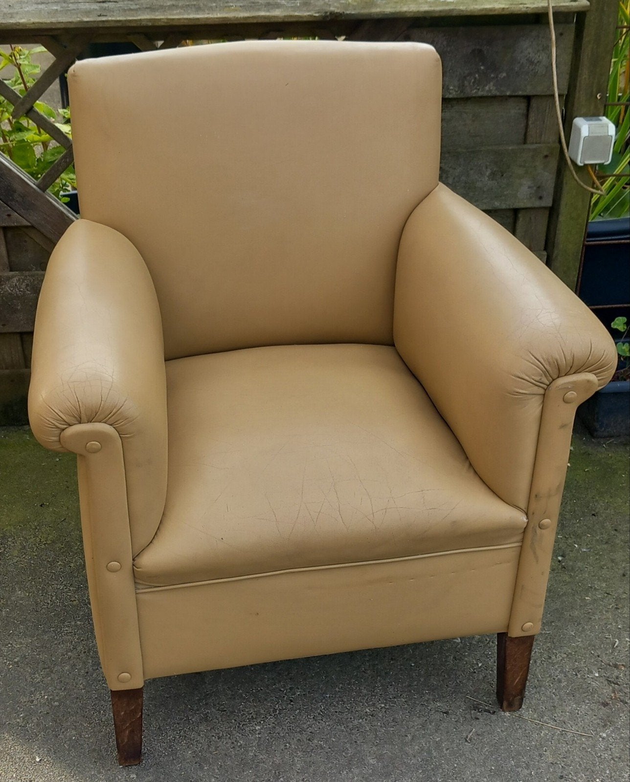 Vintage Leren Fauteuil - Beige/Camel Kleur, Huis en Inrichting, Ophalen, Gebruikt, 75 tot 100 cm, Hout