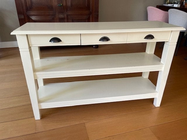 sidetabel cremekleurig met 3 lades, Ophalen, Gebruikt, 100 tot 150 cm, Overige houtsoorten