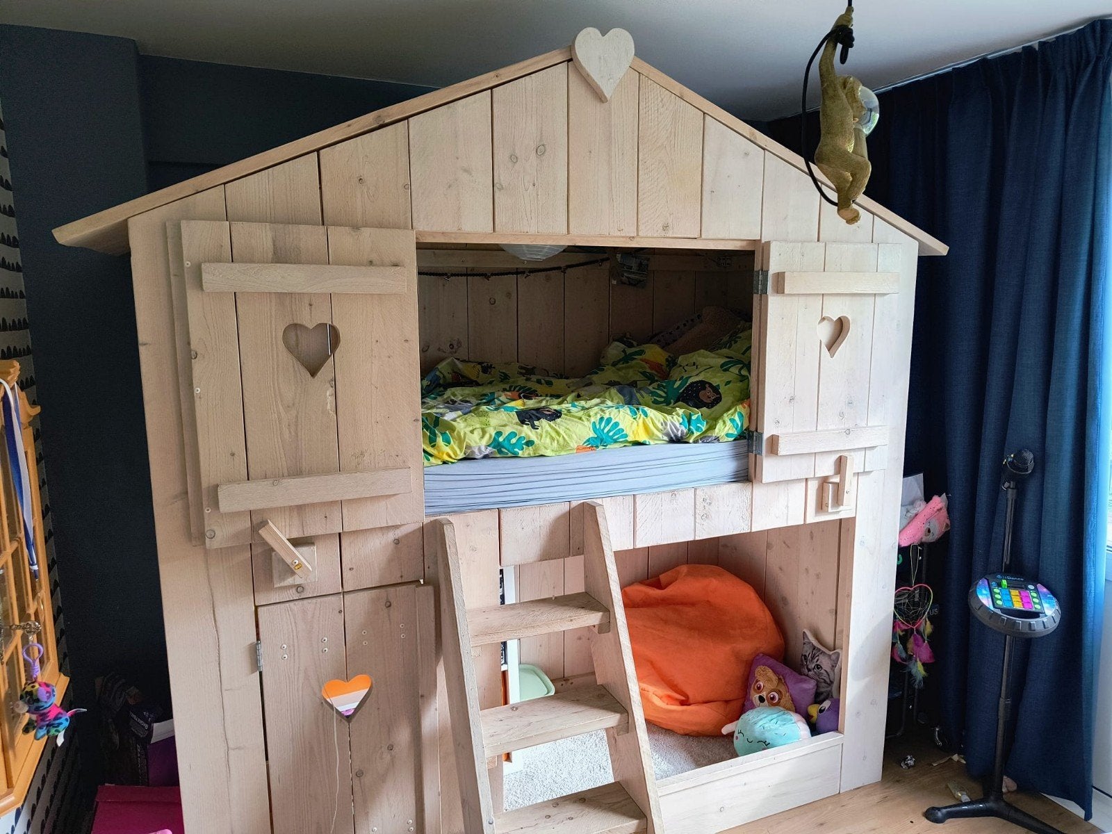Uniek Huisbed met Kast, Bureau en Spiegel - Handgemaakt, Ophalen, Hoogslaper of Stapelbed, 180 cm of meer, 100 cm of meer