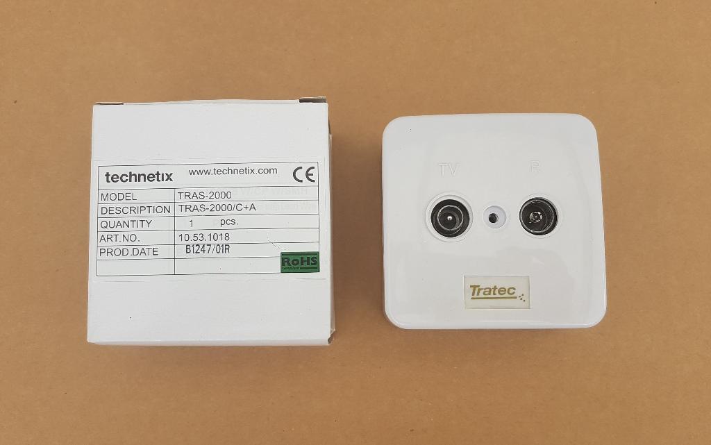 Technetix Tratec TRAS-2000 - tweegats wandcontactdoos, Ophalen of Verzenden, Nieuw