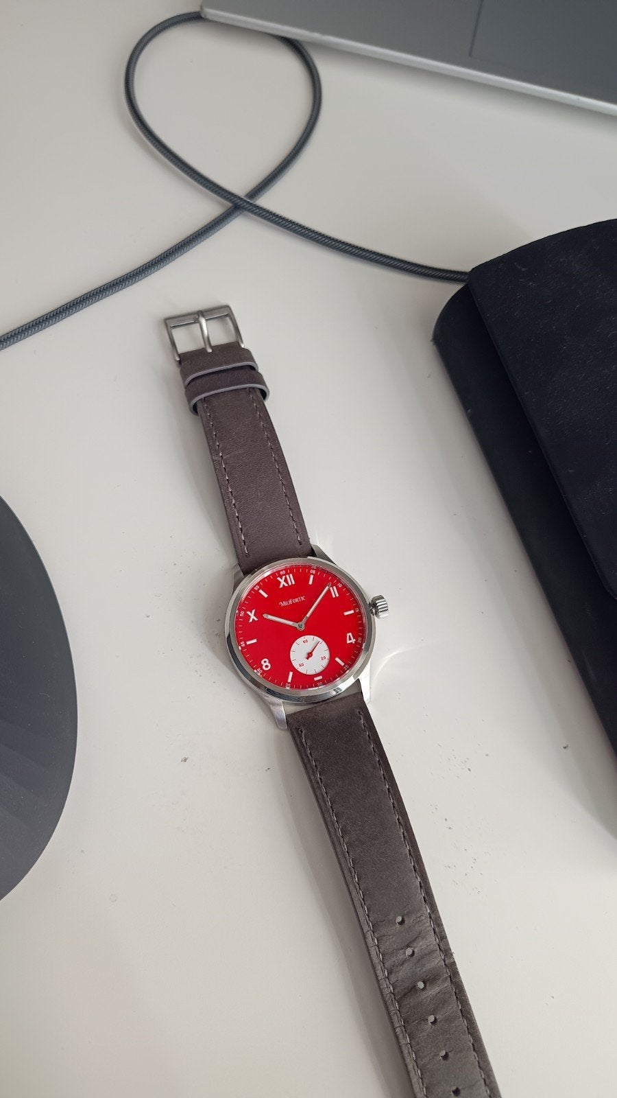 Milifortic S117 rood quartz, Overige merken, Leer, Staal, Polshorloge