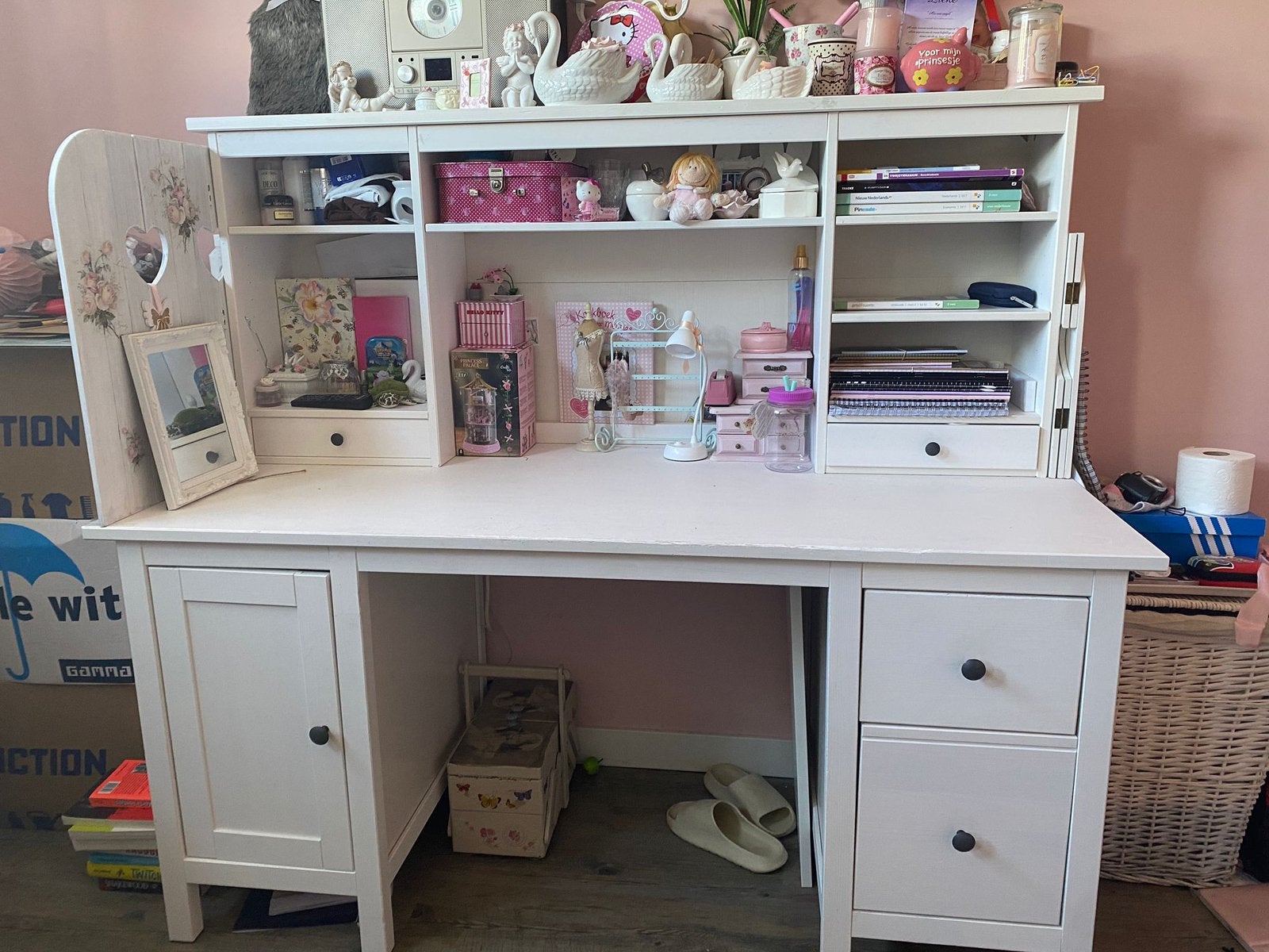 Hemnes bureau met opzetkast - Wit, Ophalen, Gebruikt, IKEA, Hout