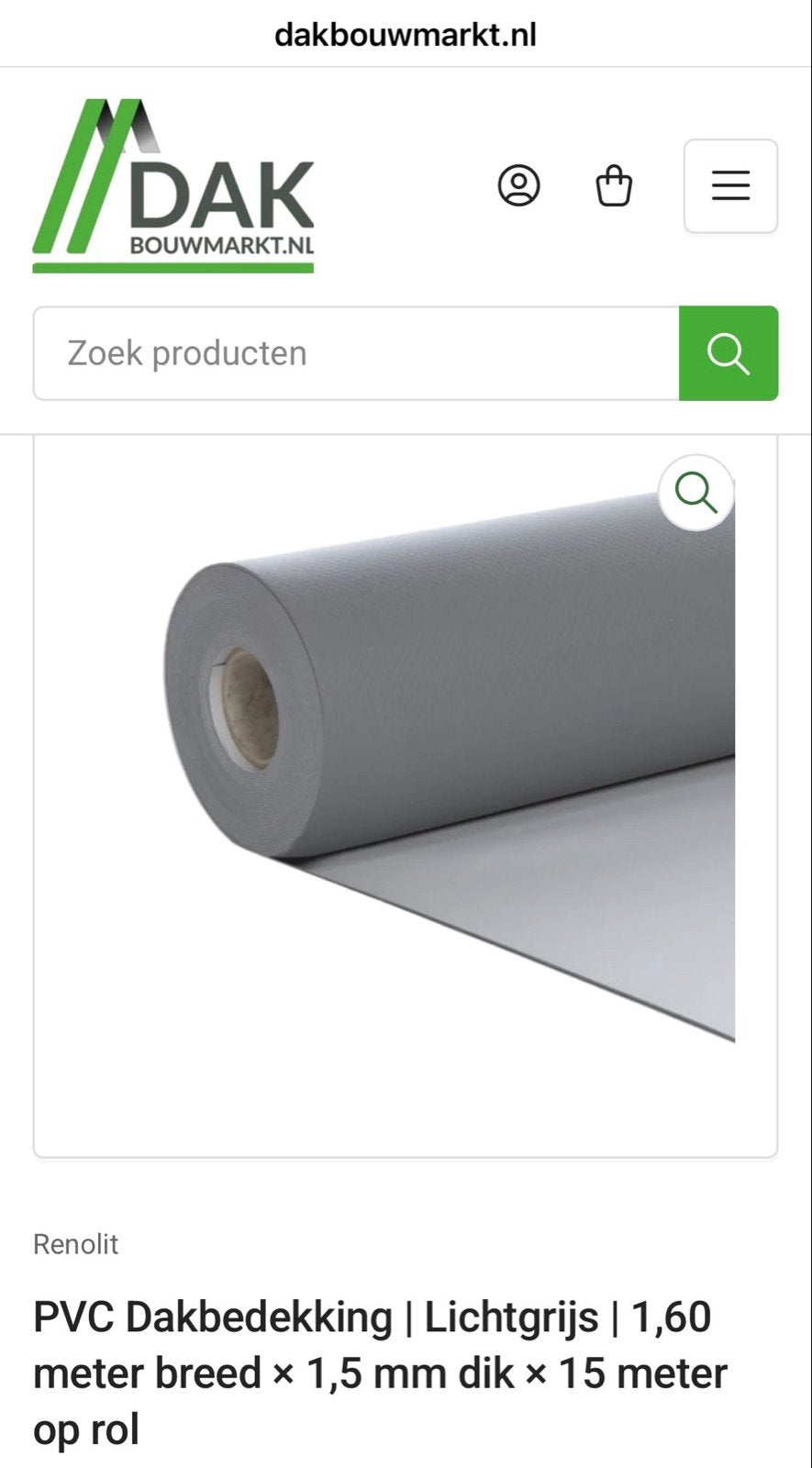PVC Dakbedekking Lichtgrijs 1.60m breed x 1.5mm dik x 12m ro, Doe-het-zelf en Verbouw, Dakpannen en Dakbedekking, Kunststof, Verzenden
