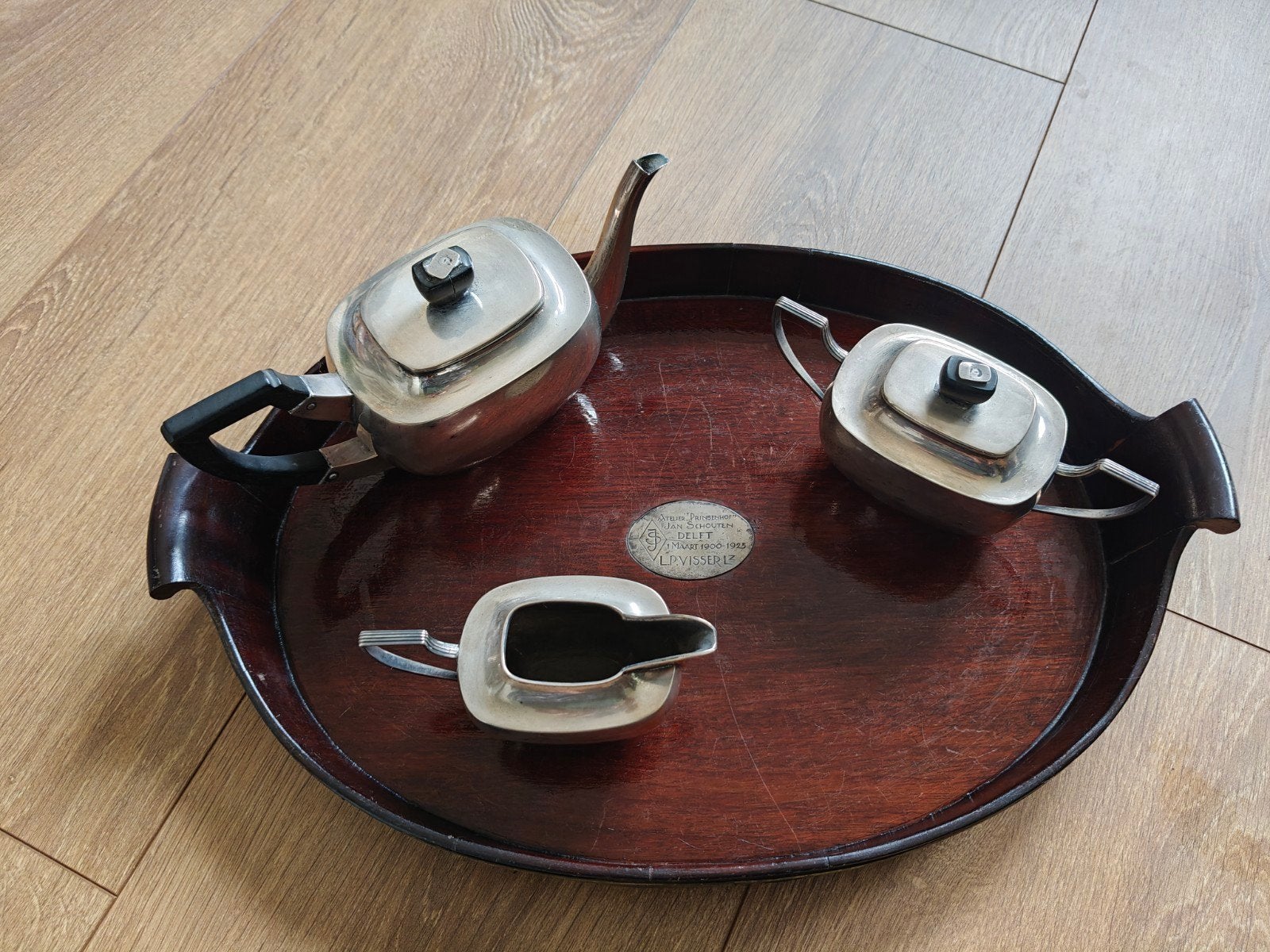 Uniek Art Deco Zilveren Theeservies (1925) – Atelier Prinsen, Antiek en Kunst, Antiek | Goud en Zilver, Ophalen of Verzenden, Zilver