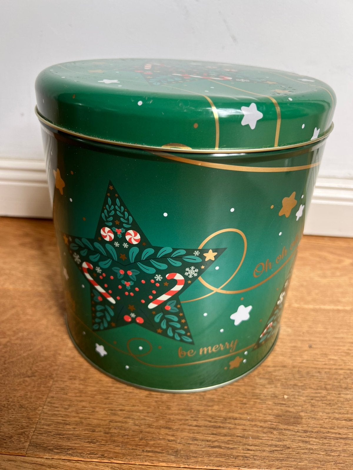 Groot groen kerstblik / trommel Merry Christmas, Diversen, Ophalen of Verzenden