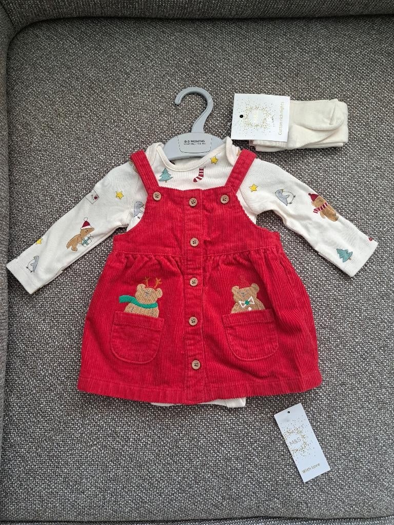 Kerst setje maat 62 jurk, trui, maillot baby 0-3 maand NIEUW, Meisje, M&S, Nieuw, Ophalen of Verzenden