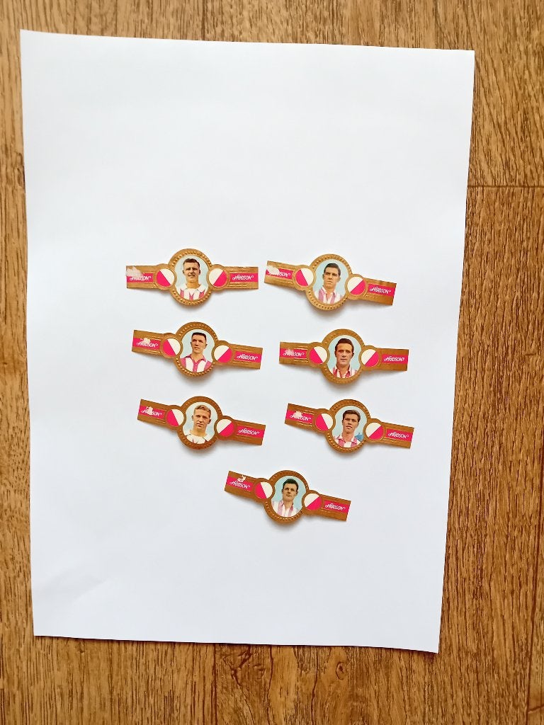 7 oude sigarenbandjes voetballers, Verzamelen, Ophalen of Verzenden, Gebruikt, Overige binnenlandse clubs, Overige typen