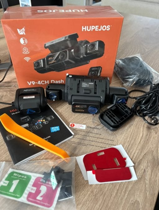 Hupejos V9 4-kanaals 4K dashcam compleet & als nieuw!, Auto diversen, Dashcams, Verzenden, Zo goed als nieuw