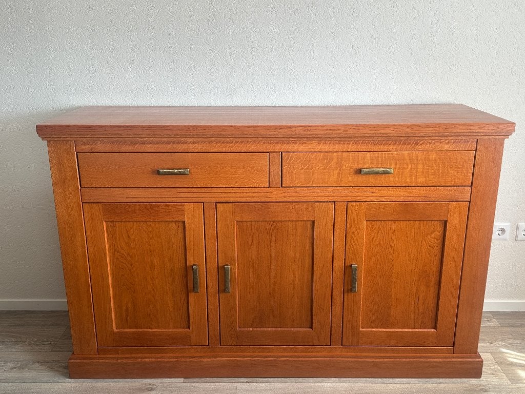 Hoogwaardige set Van der Drift Montana dressoir/salontafel, Ophalen, Gebruikt, 150 tot 200 cm, Eikenhout