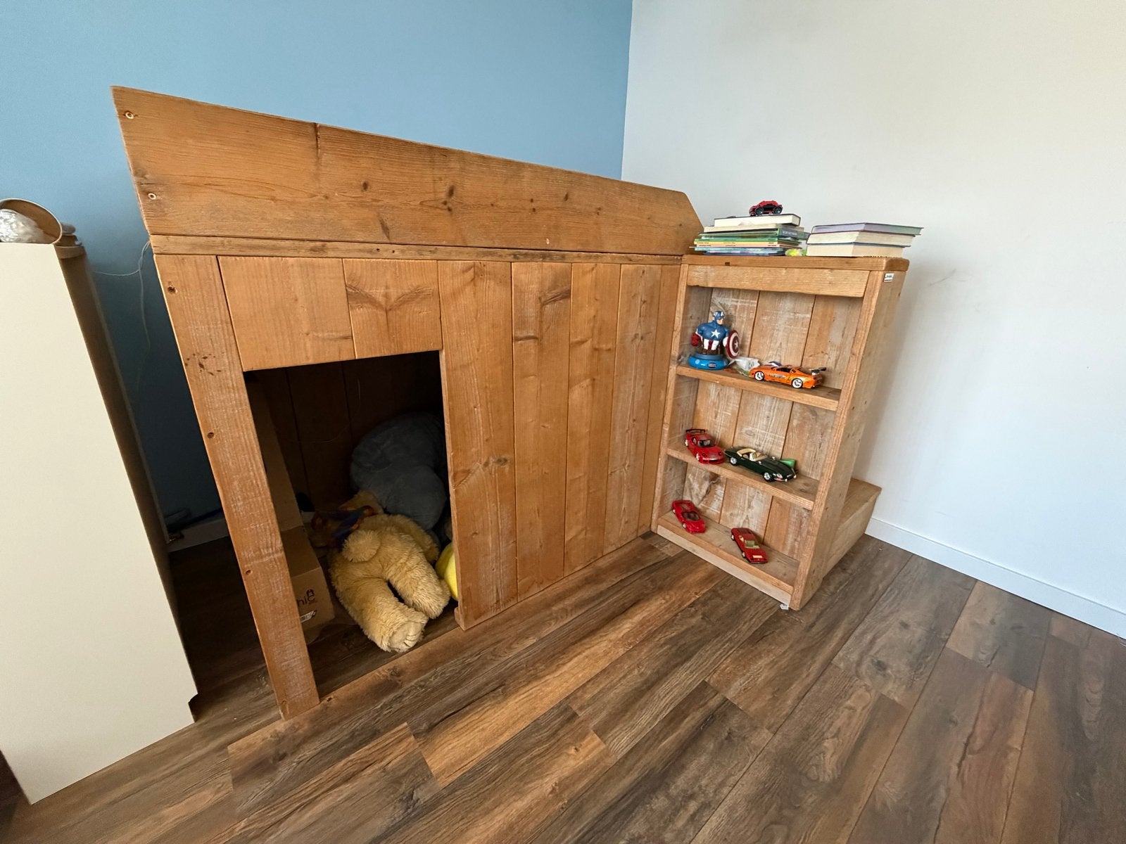 hoogslaper steigerhout met speelhuis en trapkast, Kinderen en Baby's, Kinderkamer | Stapelbedden en Hoogslapers, Ophalen, Gebruikt