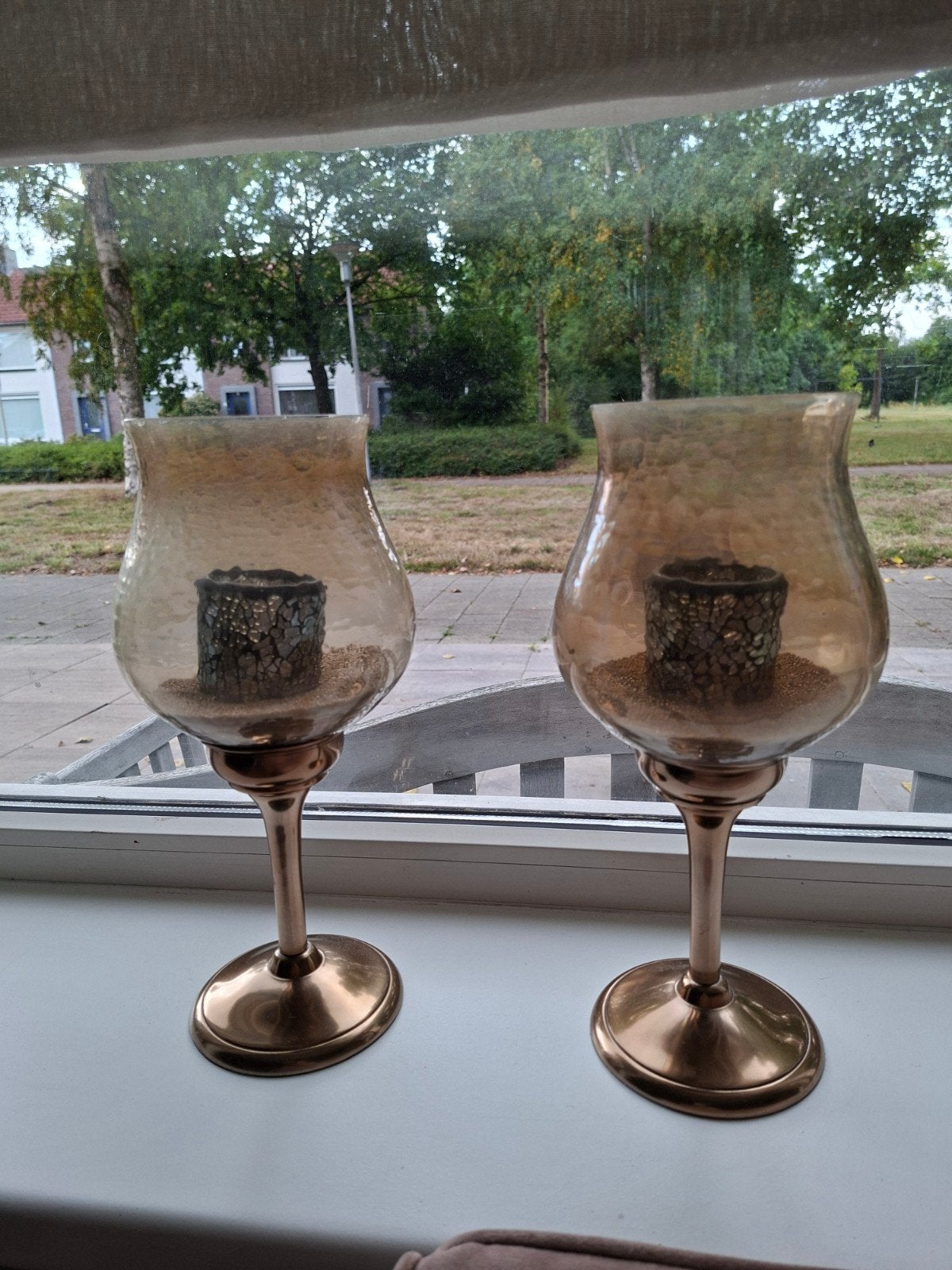 Windlichten met theelichthouder en decoratie balletjes, Ophalen of Verzenden, Windlicht