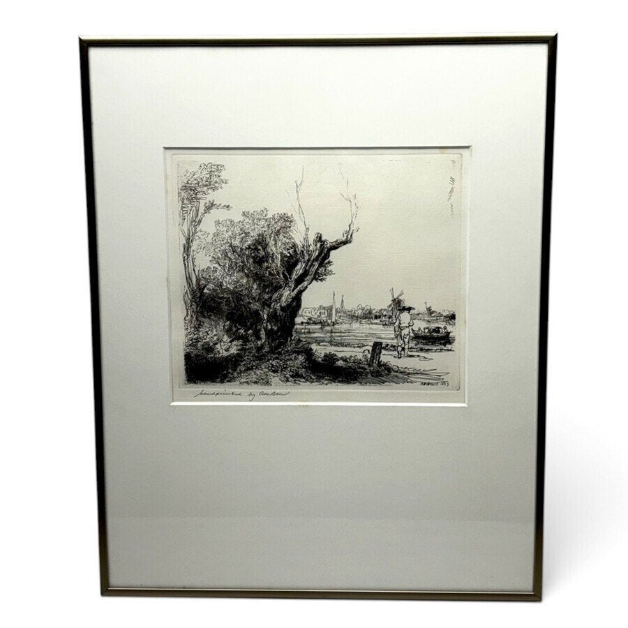 Rembrandt – Landschap, handprinted by R. de Boer, Antiek en Kunst, Ophalen of Verzenden, Achter glas, Landschap