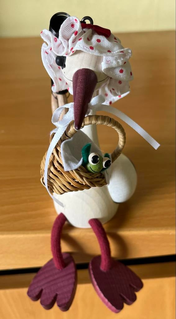 Houten ooievaar met verend effect, handgemaakt, 15 cm, Ophalen of Verzenden, Nieuw