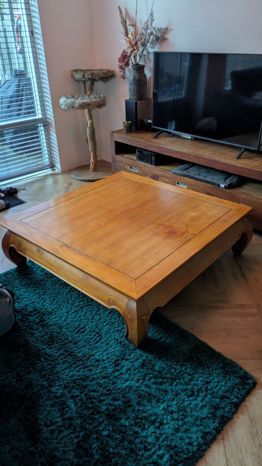 Gratis af te halen: houten salontafel van 100x100 cm, Ophalen, Gebruikt, Klassiek, Vierkant