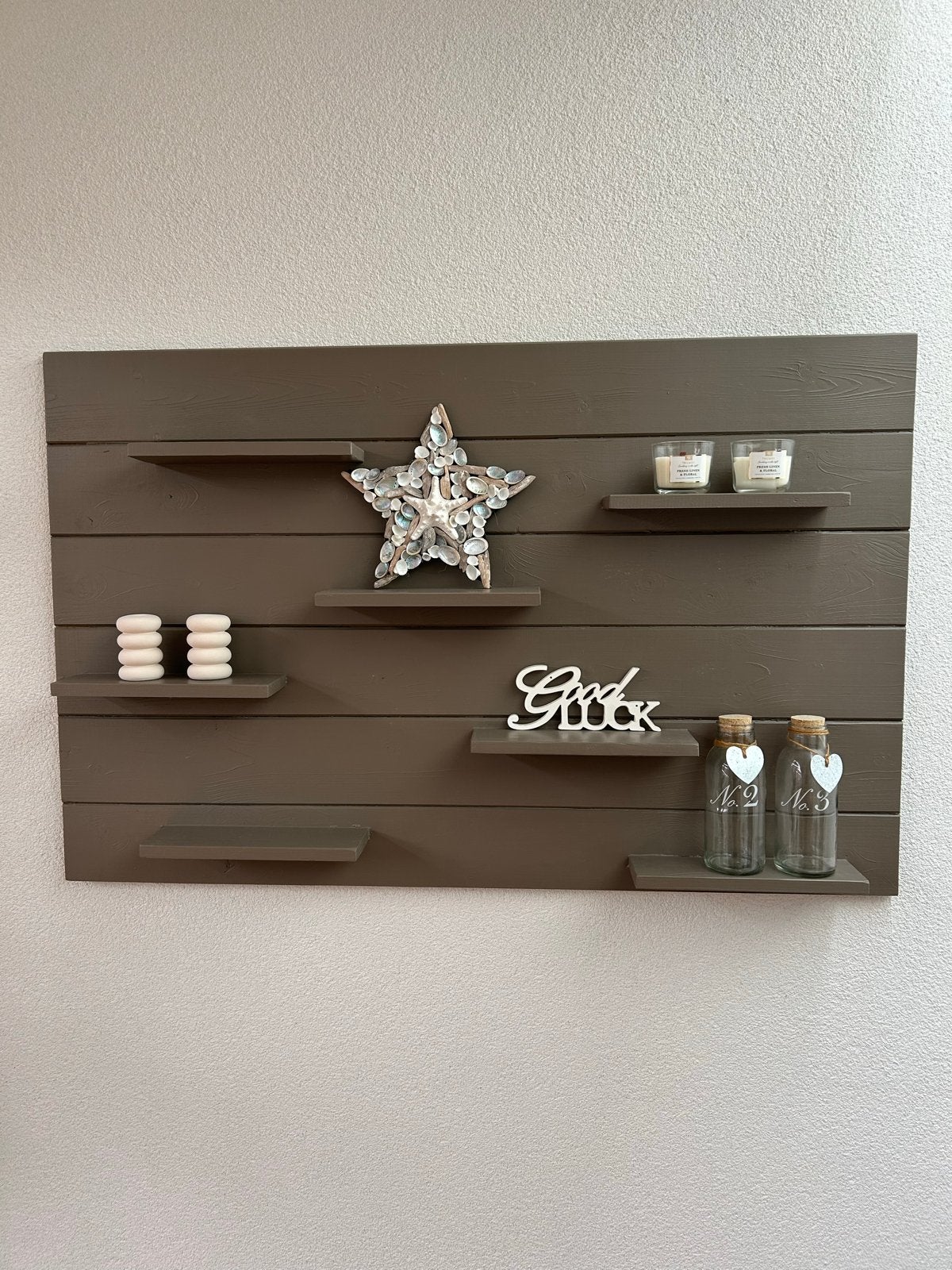Steigerhouten wandbord met planken - Taupe, Ophalen, Gebruikt