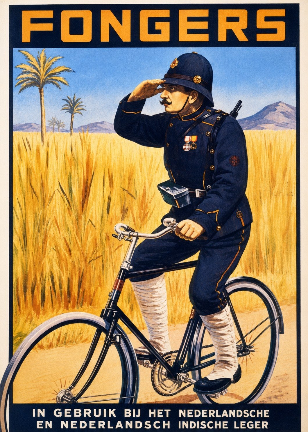 Vintage Fongers fiets poster - Nederlands Indisch Leger, Verzamelen, Ophalen of Verzenden, Gebruikt