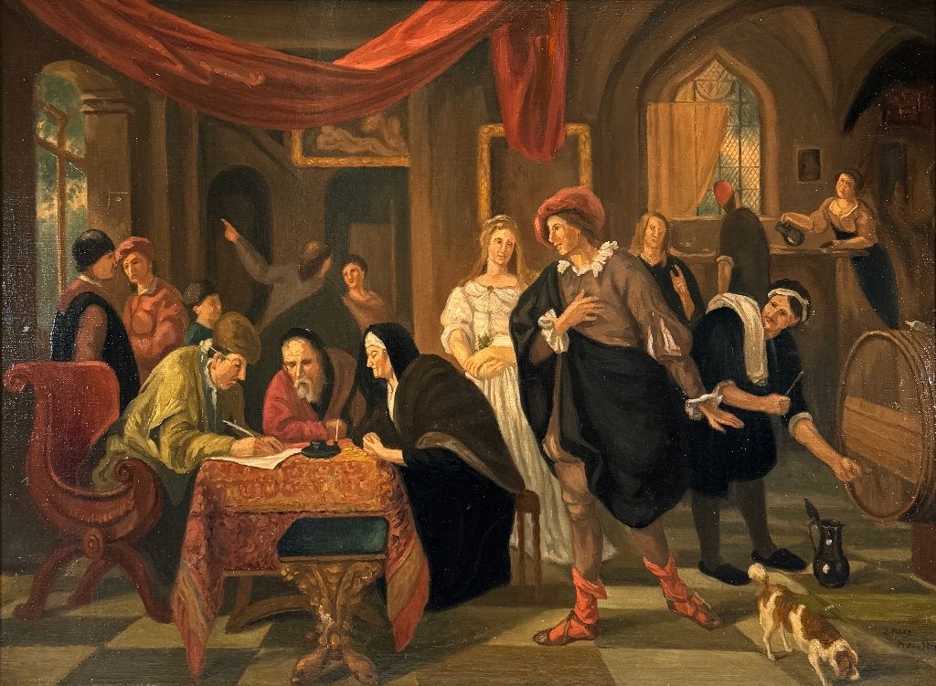 603. Schilderij, J. Maes - Het huwelijk van Tobias en Sara, Ophalen