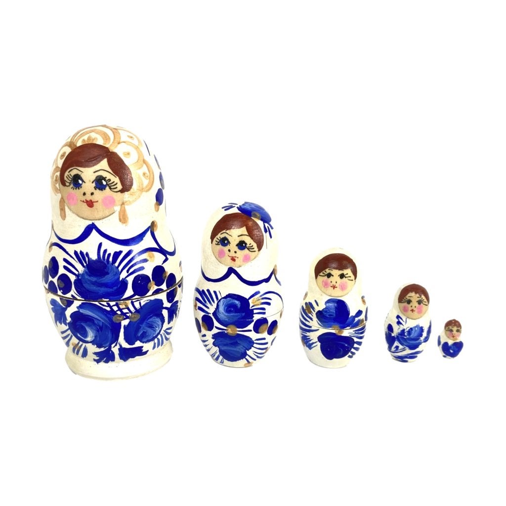 Houten matroesjka pop - 5-Delig - Rusland - Blauw