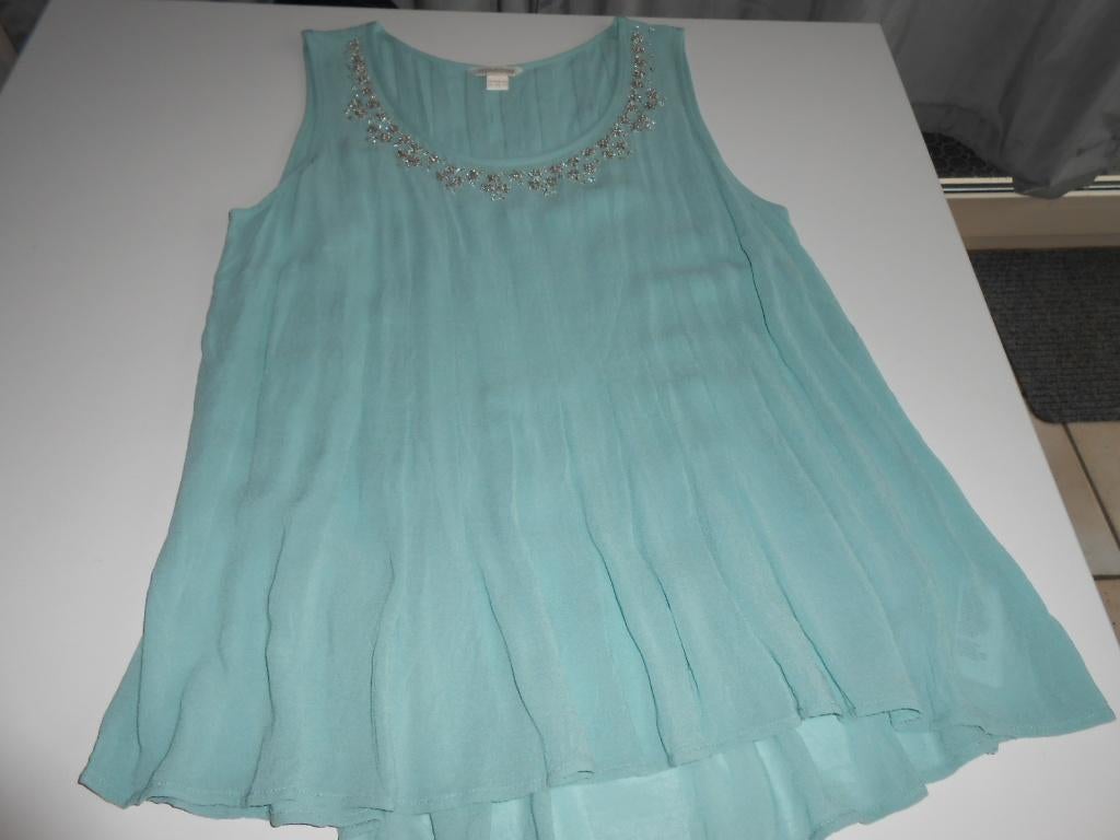 A45 Monsoon top met strass. Maat 42, Blauw, Maat 42/44 (L), Ophalen of Verzenden, Zonder mouw