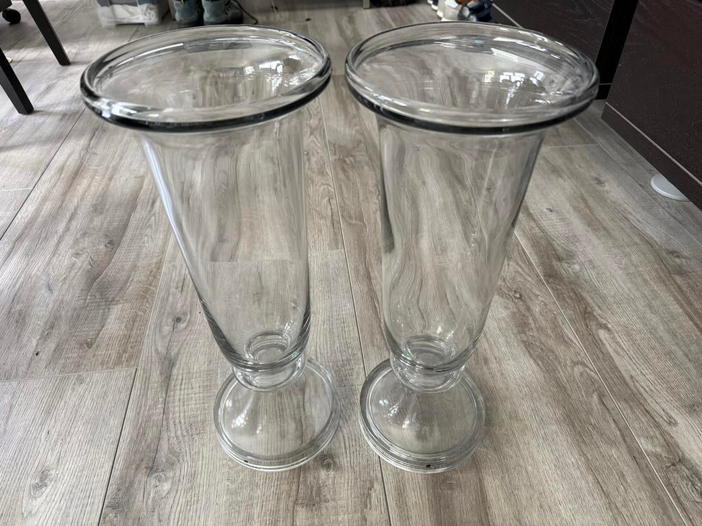 2x Grote Windlichten van Zeer Dik Glas - Handgemaakt Portuga, Huis en Inrichting, Ophalen of Verzenden, Zo goed als nieuw