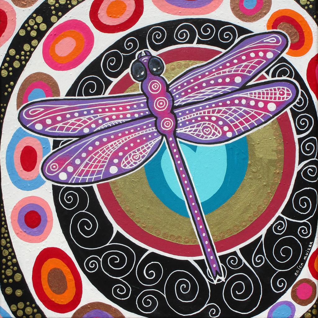 Mooi kleurrijk schilderij van een Libelle (Aboriginal), Ophalen of Verzenden