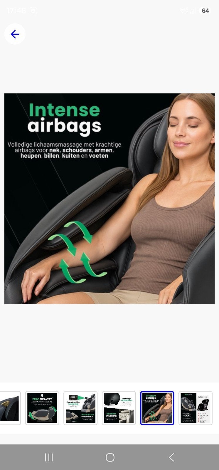 Shiatsu Massagestoel LUNA met Zero Gravity en Airbags, Ophalen, Zwart, Nieuw, Eén