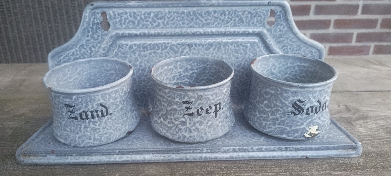 Vintage geëmailleerde zeep- en zandhouder, Ophalen of Verzenden